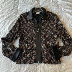 Joseph Ribkoff Jacket Shirt Top Lace Black Brown Copper 12 Zips Sequins